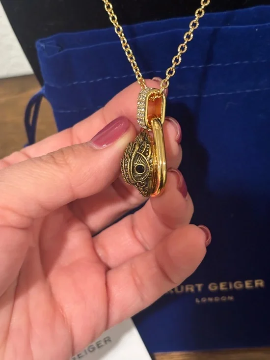 Kurt Geiger Gold Tone Oval Pendant Necklace with Pave Bail - Picture 4 of 10